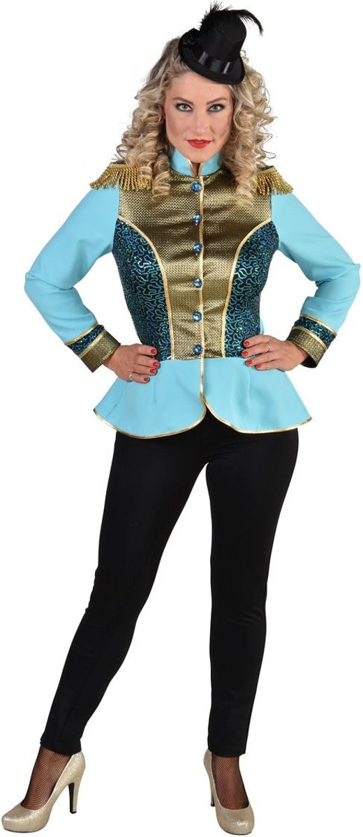 Circus Kostuum | Parmantige Uniform Jas Turquoise Vrouw | XL | Carnaval kostuum | Verkleedkleding